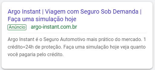 Variação de anúncio no sobre Seguro automotivo